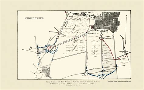 Historic War Map - Chapultepec Battle 2 of 3 - Church News 1892 - 23 x ...