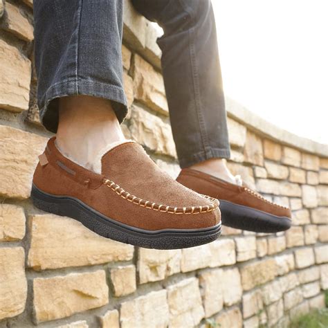 Amazon.com | Zigzagger Men's Moccasin Slippers Memory Foam House Shoes, Indoor and Outdoor Warm ...