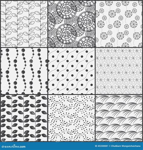 Line Black and White Nature Pattern Set Stock Vector - Illustration of decoration, circle: 45330081