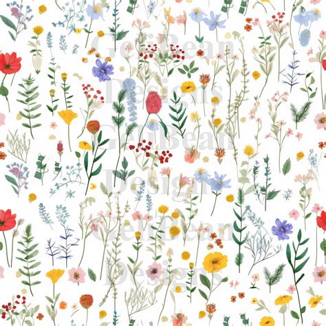 Wildflower Seamless Pattern, Pastel Wildflowers, Sublimation Pattern, Printable, Wallpaper ...