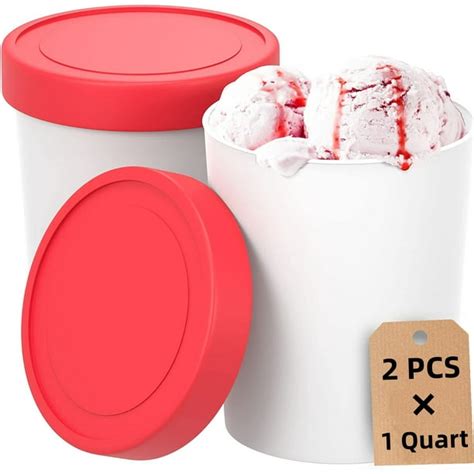 2PCS Ice Cream Containers, 1 Quart/Each Freezer Containers Reusable Ice ...