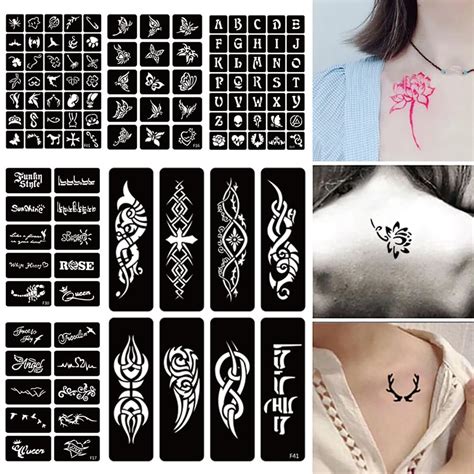 Buy Xmasir 22 Sheets Glitter Temporary Tattoo Stencil Set, 400pcs Airbrush Tattoo Templates Pack ...