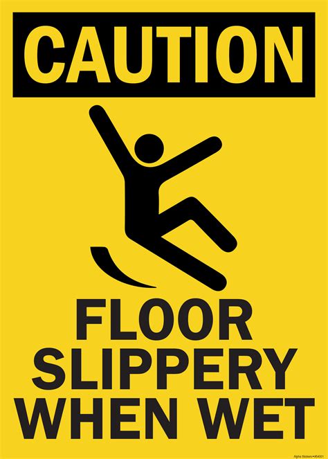 Wet Floor Sign Caution Floor Slippery When Wet Vinyl Sticker Size: 10"W ...