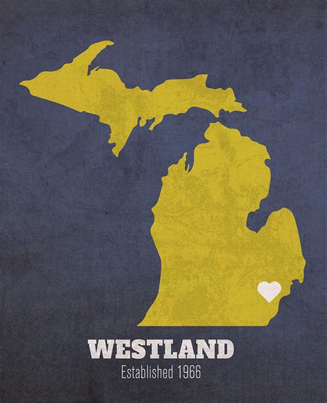 Westland Michigan City Map Founded 1966 University of Michigan Color Palette Mixed Media by ...