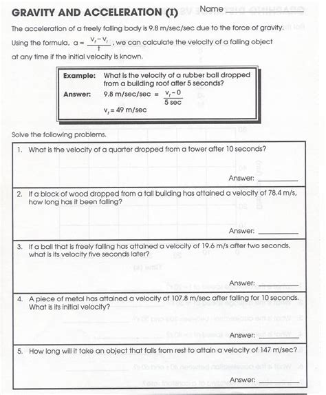 Physical Science Acceleration Worksheet Answers