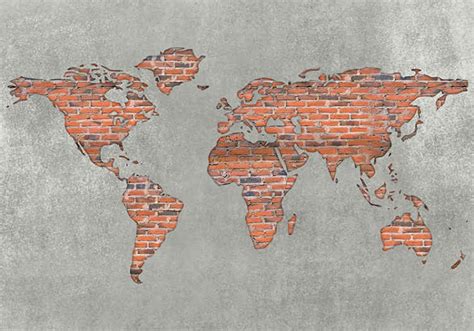 Brick effect colorful world map 3d mural wallpaper - TenStickers