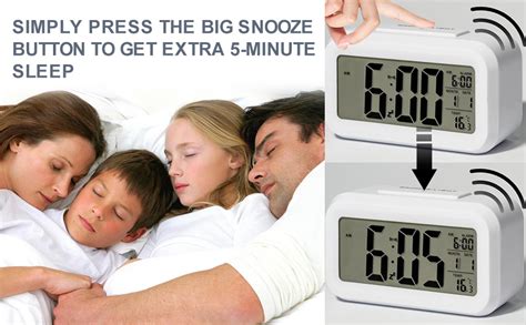 Amazon.com: Alarm Clocks Battery Operated, with Smart Nightlight, Indoor Temperature, Date, Time ...