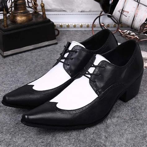 Black White Genuine Leather Mens Dress Shoes Fashion Pointed Toe Oxford ...