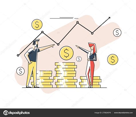 Profit money or budget vector illustration, flat cartoon pile of cash and rising graph arrow up ...