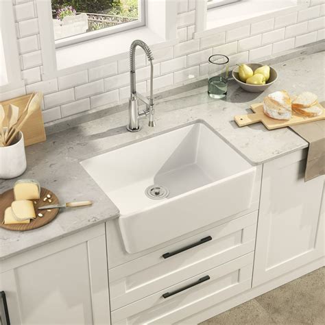 DeerValley DV-1K116 24" L x 16" W Farmhouse Kitchen Sink White Ceramic Small Apron Kitchen Sink ...