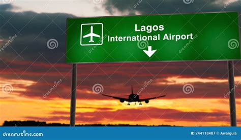 Plane Landing in Lagos Nigeria Airport with Signboard Stock Image ...