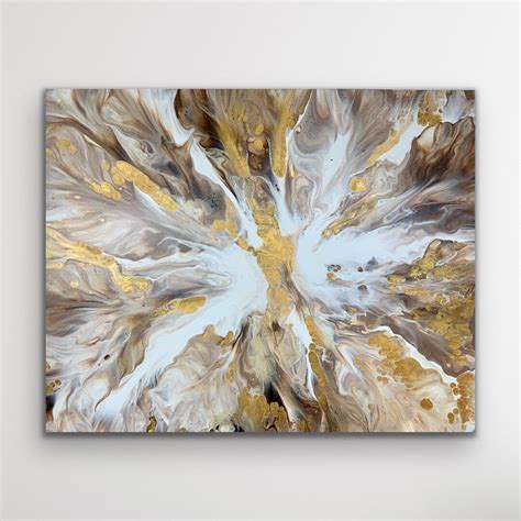 Stunning Shades of Brown and Gold Abstract Fluid Art Acrylic Pour Painting. Canvas Size: 24x 30 ...