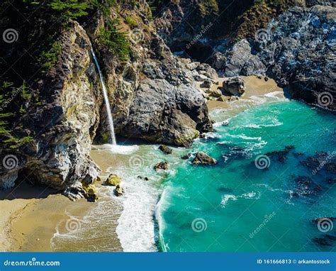 Aerial View of Water Fall McWay Falls Julia Pfeiffer Burns Big Sur ...