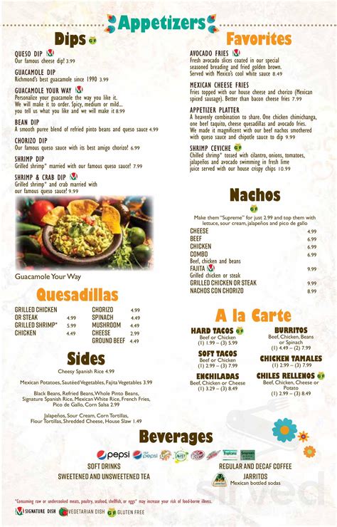 Mexico Restaurant menu in Mechanicsville, Virginia, USA