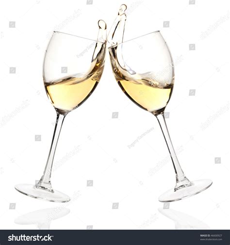 Wine Collection - Cheers! Clink Glasses With White Wine. Isolated On White Background Stock ...