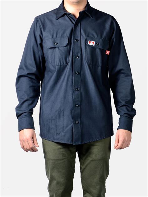 Flame-Resistant Button-Up Shirt - Navy - Ben Davis Clothing | Mens ...