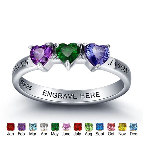 Birthstone Rings Mothers Rings 925 Sterling Silver Personalized ...