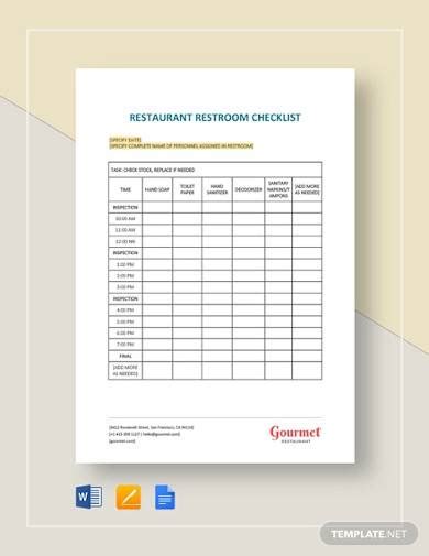 Restaurant Restroom Checklist Template In Ms Word Pages | The Best Porn Website