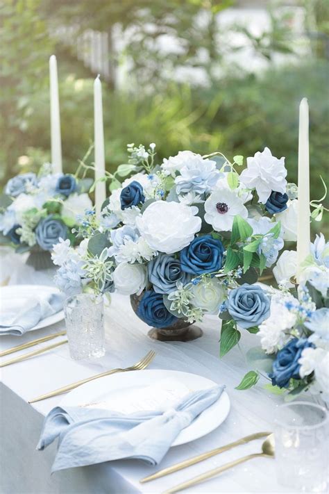 Dusty Blue Flowers Box Set - 11 Styles | Blue wedding flowers, Blue wedding decorations, Blue ...