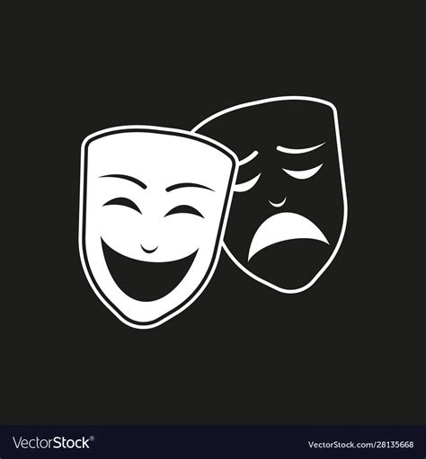 Theatrical masks icon on black background isolated