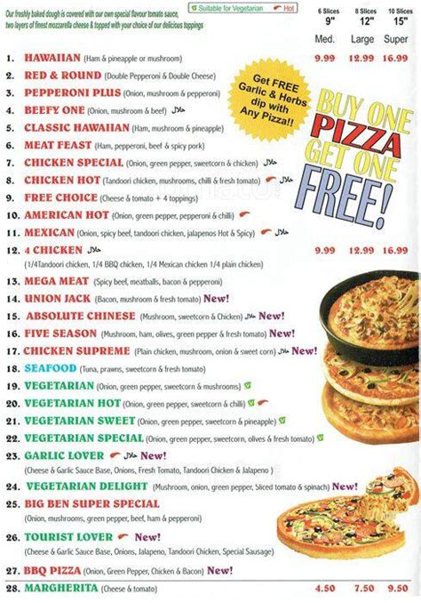 Menu at BIG BEN PIZZA fast food, London