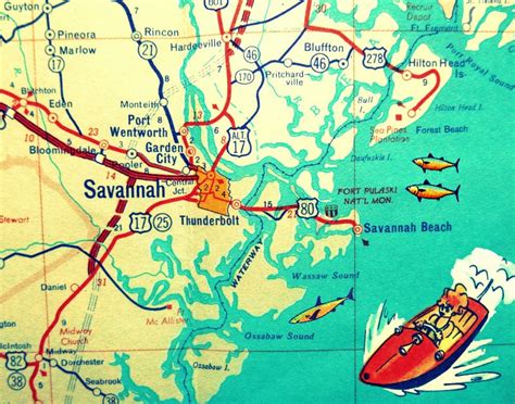 Savannah map Savannah Georgia map print Hilton Head Island