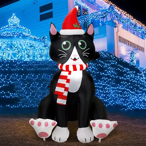 Amazon.com: Leyndo 5 Ft Height Cat Christmas Inflatables with Built in LED Lights Cat with Santa ...