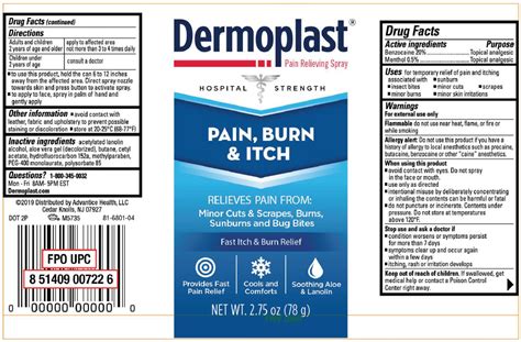 FDA Label for Dermoplast Pain Relieving Spray Topical - Indications, Usage & Precautions