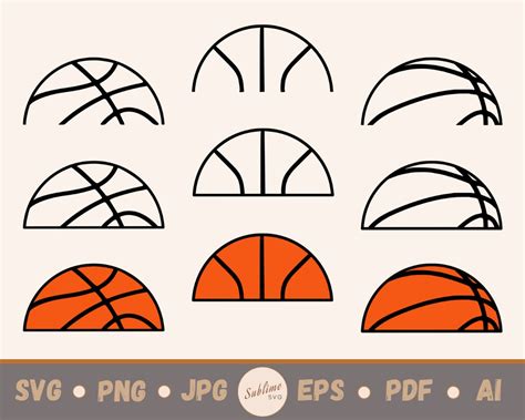 9 Half Basketball SVG Bundle for Cricut Silhouette Basketball Split Basketball Player Team PNG ...