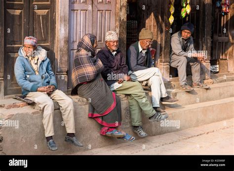 Bhaktapur, Kathmandu, Bagmati area, Nepal Old people sitting in the streets of bhaktapur Stock ...