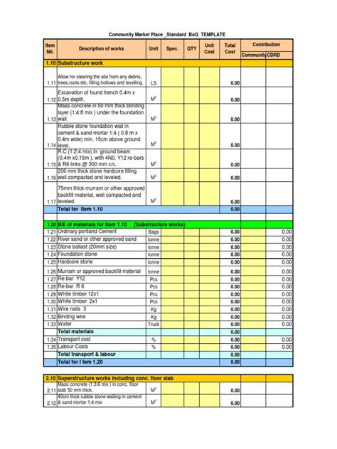 Standard BOQ Template | PDF | Mortar (Masonry) | Cement