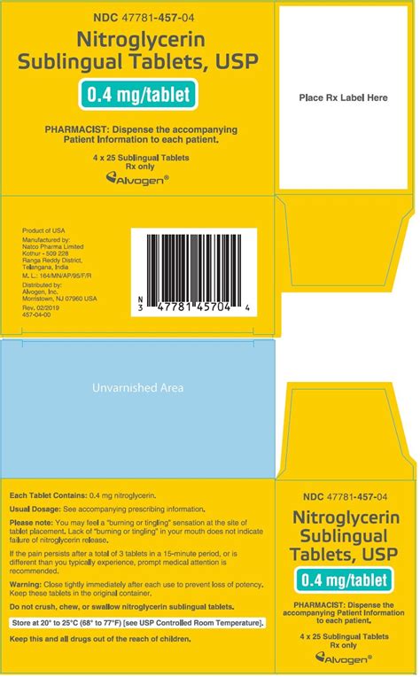 Nitroglycerin Sublingual Tablet - FDA prescribing information, side effects and uses