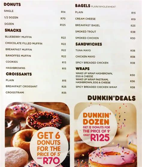 dunkin donuts menu list