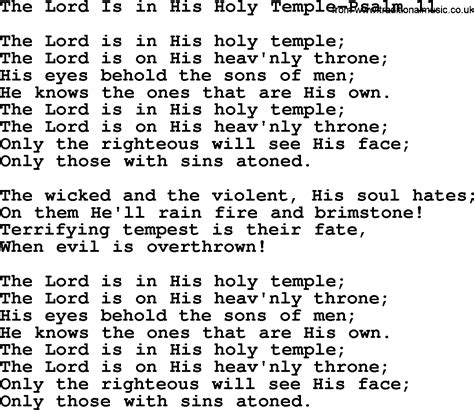 Hymns from the Psalms, Song: The Lord Is In His Holy Temple-Psalm 11 - lyrics with PDF