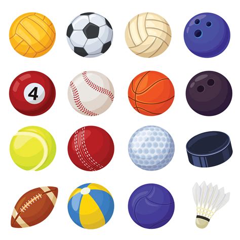 Cartoon sport balls, different sports games equipment. Soccer, volleyball, golf, football ...