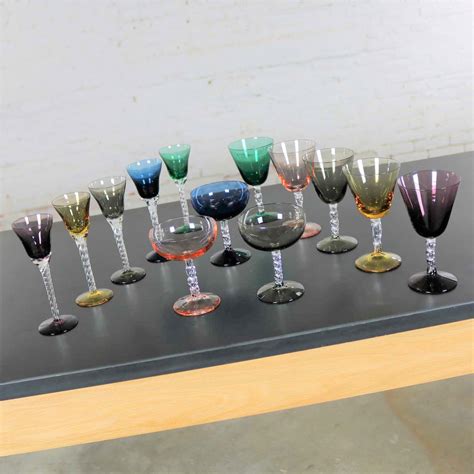 Set of 13 Pieces Multi Color Stemware in Three Sizes with Twisted Clear ...