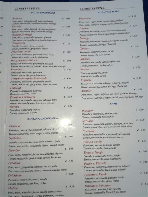 Menu at Il Gabbiano restaurant, Lotzorai