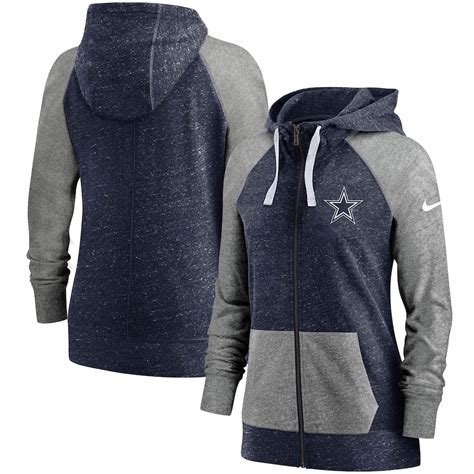 Women's Dallas Cowboys Nike Heathered Navy Gym Vintage Full-Zip Hoodie