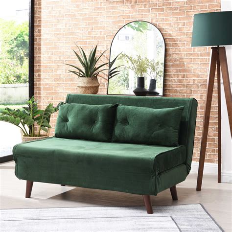 ALGO 2-Seater Small Double Folding Sofa Bed with Cushion Pine Green Velvet