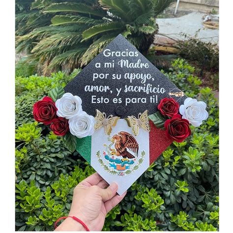 Graduation Cap Topper Mexico Flag Colors Gracias a Mi Madre Por Su Apoyo Y Sacrificio Class 2024 ...