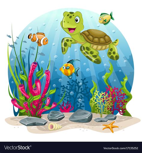 Turtle and fish in sea Royalty Free Vector Image