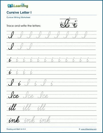 Cursive writing: Letter I worksheets | K5 Learning