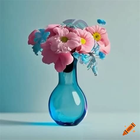 Colorful flower arrangement in a glass vase on Craiyon