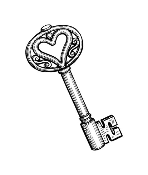 Premium Vector | Heart shaped key ink sketch