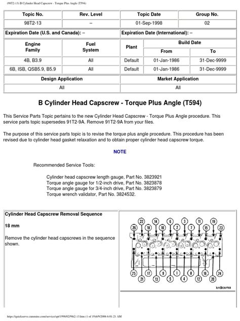 B Series Head Torque Data | Screw | Corrosion