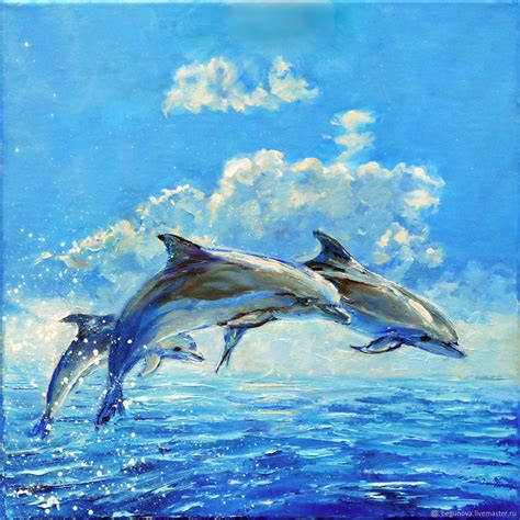 Oil painting on canvas Dolphins, dolphins sea painting – купить на Ярмарке Мастеров – E9ZHXCOM ...