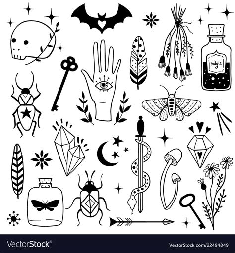 Witch magic design elements set Royalty Free Vector Image