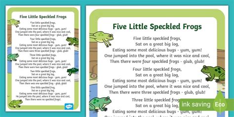 Five Speckled Frogs Nursery Rhyme Poster (teacher made)