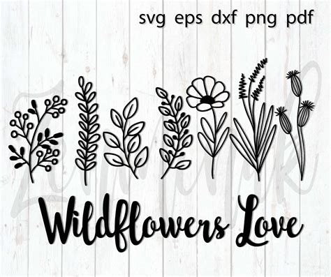 Wildflower svg silhouette vector line drawing doodle | Etsy