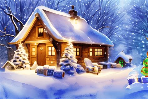 A Traditional Christmas Cottage in the Snow · Creative Fabrica